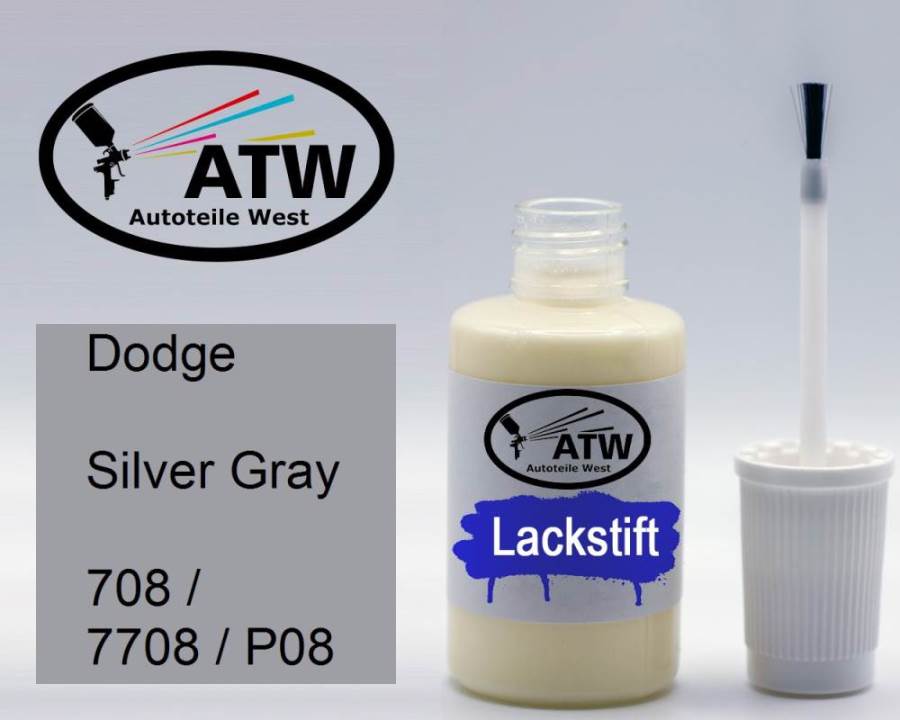 Dodge, Silver Gray, 708 / 7708 / P08: 20ml Lackstift, von ATW Autoteile West.